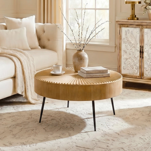 Table basse ronde rayon de soleil en bois