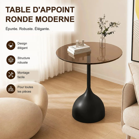 Table d'appoint ronde en verre, pied noir