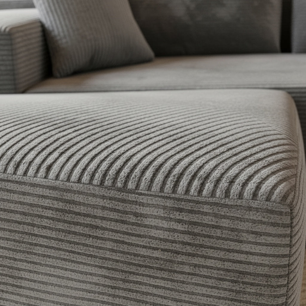 maison velours grey ribbed velvet sectional sofa with modern minimalist design and soft textured fabric